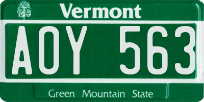 VT license plate AOY563