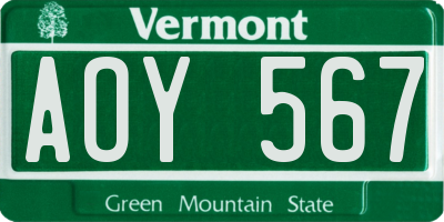 VT license plate AOY567