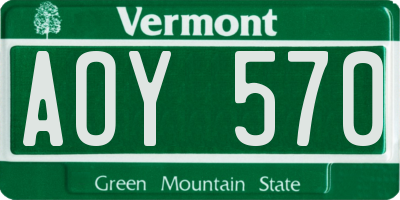 VT license plate AOY570