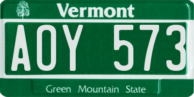 VT license plate AOY573
