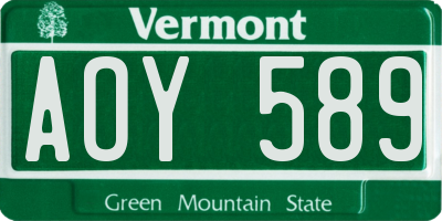 VT license plate AOY589