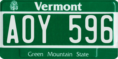 VT license plate AOY596