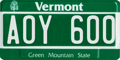 VT license plate AOY600