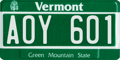 VT license plate AOY601