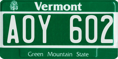 VT license plate AOY602