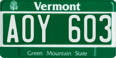 VT license plate AOY603