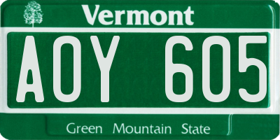 VT license plate AOY605