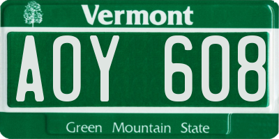 VT license plate AOY608