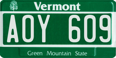 VT license plate AOY609