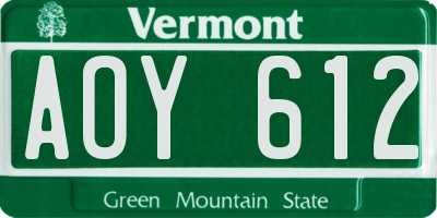 VT license plate AOY612