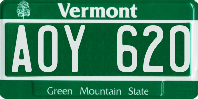 VT license plate AOY620