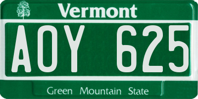 VT license plate AOY625