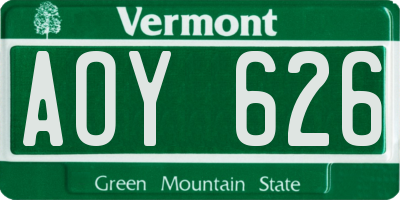 VT license plate AOY626