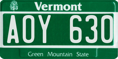 VT license plate AOY630