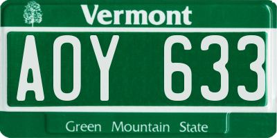 VT license plate AOY633