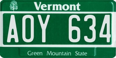 VT license plate AOY634