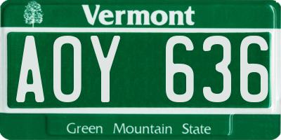 VT license plate AOY636