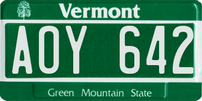 VT license plate AOY642