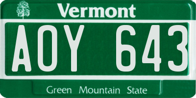 VT license plate AOY643