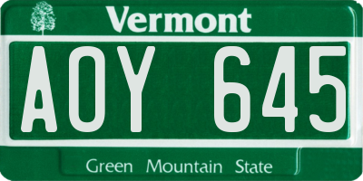 VT license plate AOY645