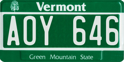 VT license plate AOY646