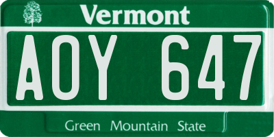 VT license plate AOY647