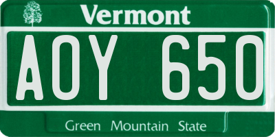 VT license plate AOY650