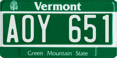 VT license plate AOY651