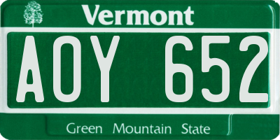 VT license plate AOY652