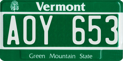 VT license plate AOY653