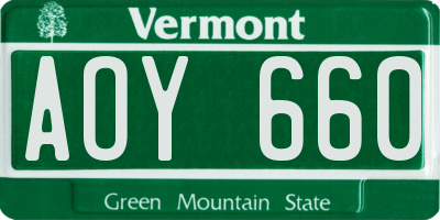 VT license plate AOY660