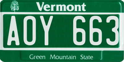 VT license plate AOY663