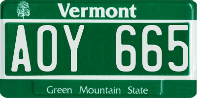 VT license plate AOY665