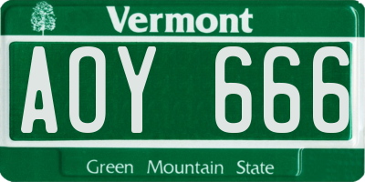 VT license plate AOY666