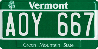 VT license plate AOY667