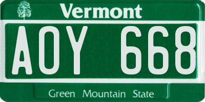 VT license plate AOY668