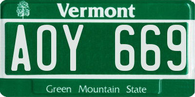 VT license plate AOY669