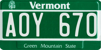 VT license plate AOY670