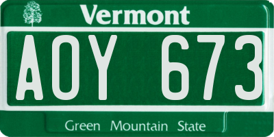 VT license plate AOY673