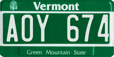 VT license plate AOY674