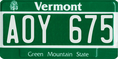 VT license plate AOY675