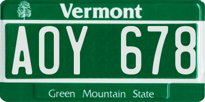 VT license plate AOY678
