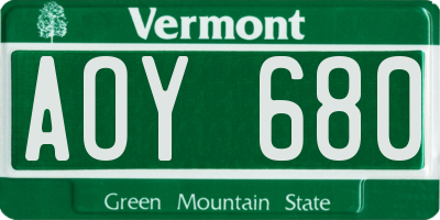 VT license plate AOY680