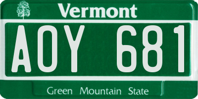 VT license plate AOY681