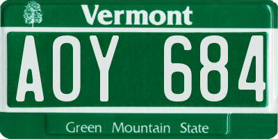 VT license plate AOY684