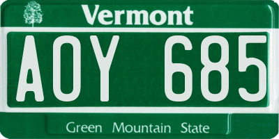 VT license plate AOY685