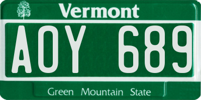 VT license plate AOY689