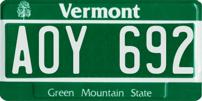 VT license plate AOY692