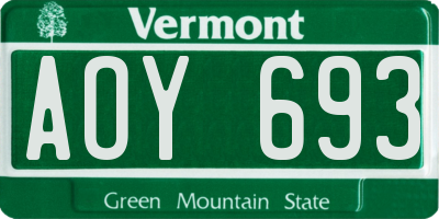 VT license plate AOY693