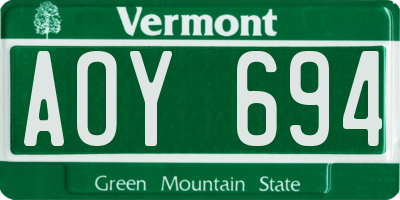 VT license plate AOY694